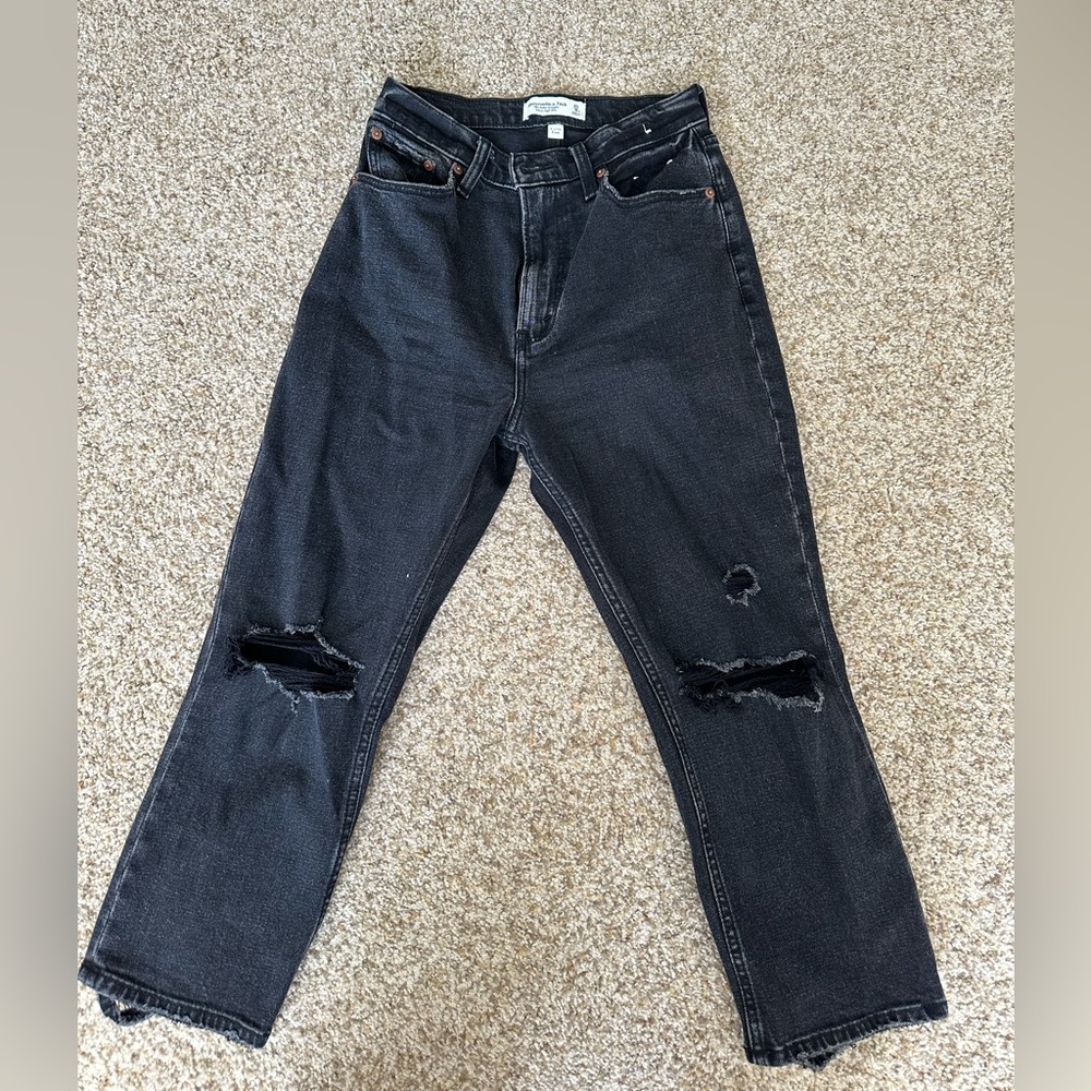 Abercrombie black ripped jeans, “the ankle straight ultra high rise” size 25